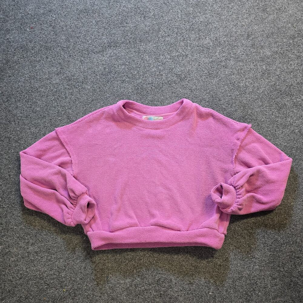 Free People Sweater Women Medium Pink Oversized Textured Long Sleeve Boxy Casual